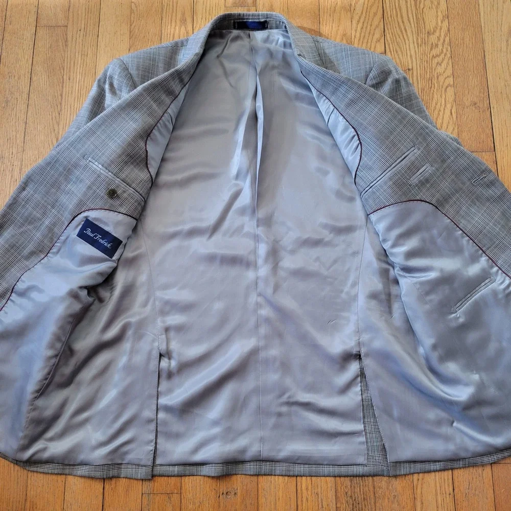 Paul Fredrick 39S Wool Suit Gray Glen‎ Plaid 2 Pc Suit Blazer Pants Preppy Twee